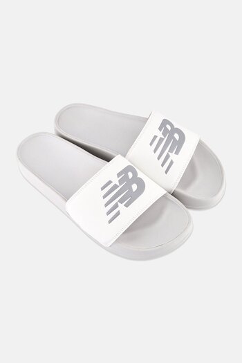 New Balance Men Brand Logo Slip On Slides, White