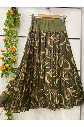 edu collection Patterned Midi Length Bell Chiffon Skirt with Lining, Length 85 cm