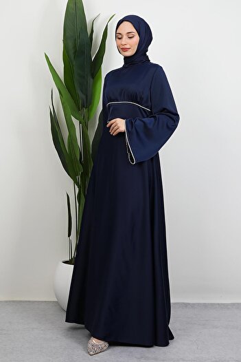 GİYZAMİLA Funda Saten Dress Navy Blue