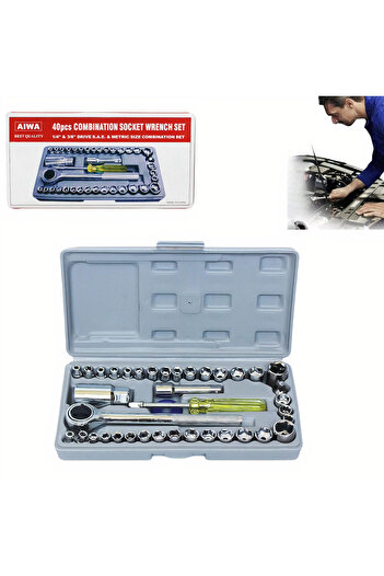 JML 40-piece socket wrench set with ratchet and screwdriver, in plastic box