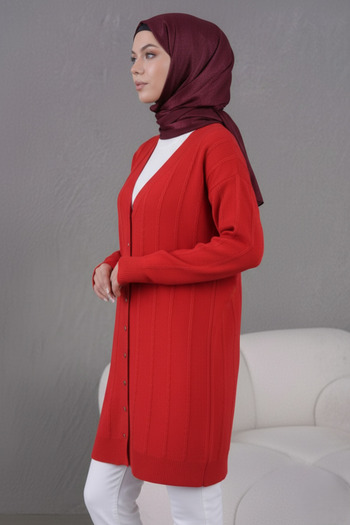 hayal giyim Women's Trend Thin Textured V-Neck Without Pockets Popular Long Cardigan
