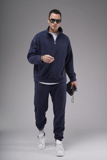 king brich Oversize Fit Collar Zippered Fleece Bottom and Top Set