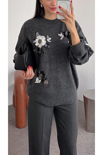 HAZELANNA Sequin Premium Anthracite Sweater