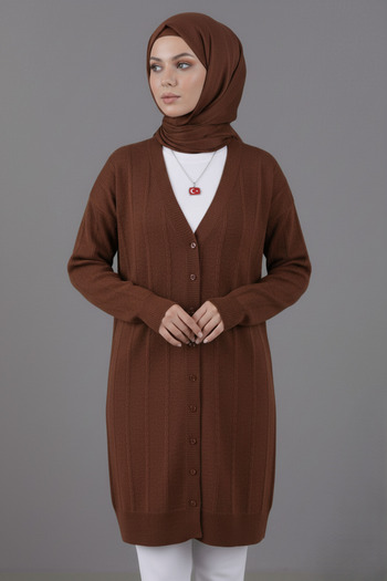 hayal giyim Women's Trend Thin Textured V-Neck Without Pockets Popular Long Cardigan
