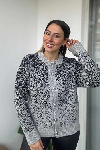 Kubos Moda Snow Pattern Crew Neck Gray Cardigan