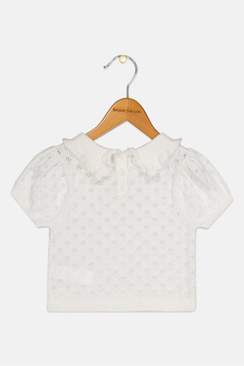 Gingersnaps Toddlers Girl Ruffle Neck Short Sleeve Top, White