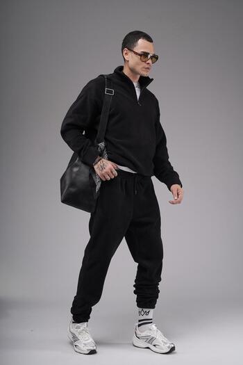 king brich Oversize Fit Collar Zippered Fleece Bottom and Top Set