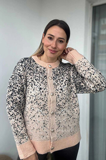 Kubos Moda Snow Pattern Crew Neck Powder Cardigan