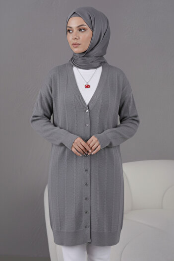 hayal giyim Women's Trend Thin Textured V-Neck Without Pockets Popular Long Cardigan