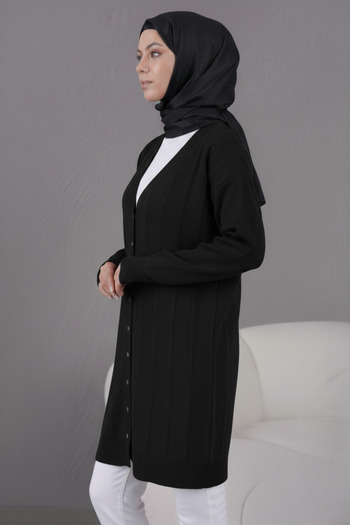 hayal giyim Women's Trend Thin Textured V-Neck Without Pockets Popular Long Cardigan