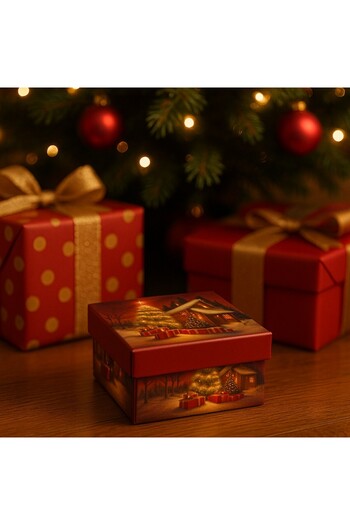OEM Christmas Gift Box, Square, With Detachable Lid, Christmas Landscape Design, Reusable, 9.5 x 9.5 x 5