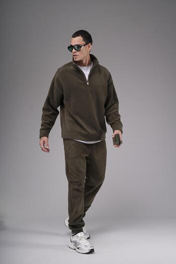 king brich Oversize Fit Collar Zippered Fleece Bottom and Top Set