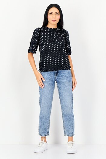 Levi's Women Tie Neck Short Sleeve Polka Dot Top, Multicolor