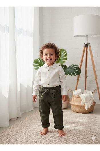 favorimkids Green Pantalon White Shirt Baby Kids Bottom Top Set -2-