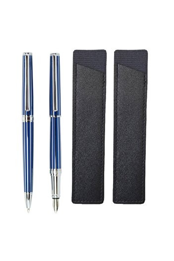 Daco Set Pix si Stilou SE280A albastru + etui piele FLR