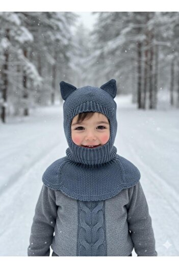 meriç bebe - bütün çocuklar melektir. mrc Cat Ear Winter Balaclava Knitwear Neck Collar Baby Kids Hat Beanie Face Mask