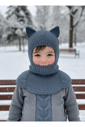 meriç bebe - bütün çocuklar melektir. mrc Cat Ear Winter Balaclava Knitwear Neck Collar Baby Kids Hat Beanie Face Mask