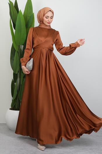 GİYZAMİLA Cross Belted Evening Dress Cinnamon