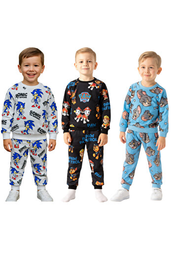 minikiss 3Pcs Two-Piece Seasonal Printed Top and Bottom Boys' Two-Piece Set