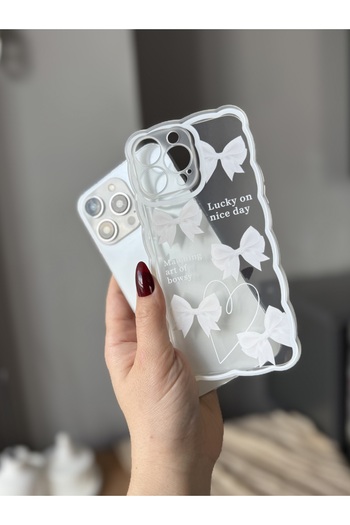 MİRAZ TASARIM iPhone 14 Pro Max Transparent Case with Bow Pattern and Wave Edge