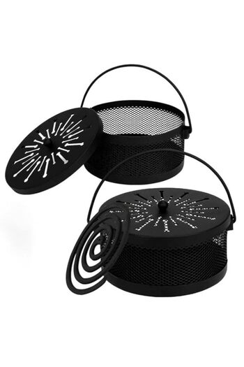 Generic Excefore Mosquito Coil Holder with Lid - 2 Pack, Portable Metal Incense Burner with Handle, 6.1" Di