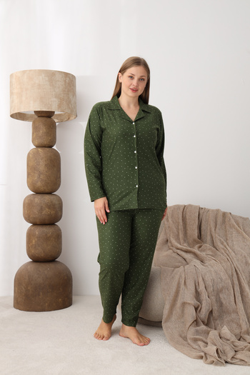 SEBOTEKS Buttoned Suede Fabric Plus Size Women's Pajama Set 2170