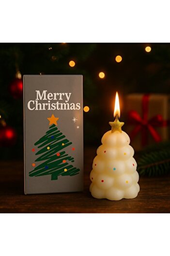 OEM Christmas Scented Candle, Tree Shape, Handmade, Gift Box Included, 8.5 x 5.8 cm, White/Gold