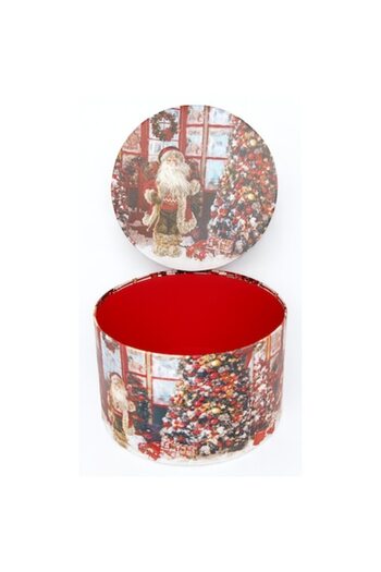 OEM Christmas Gift Box, Round, Red Interior, Santa Claus Design, 17 x 9 cm, Red