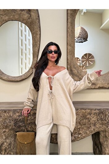 manana fashion Knitwear Tie-Up Cardigan Pants Two-Piece Seasonal Set