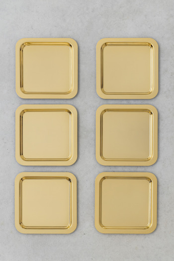 KaiHome Set of 6 Gold Shiny Square Stainless Steel Coffee Serving and Presentation Trays