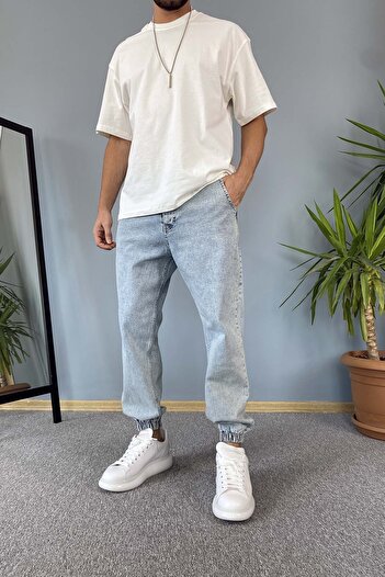 Alışveriş Sokağı Paçası Lastikli Boyfriend Jogger Kot Pantolon