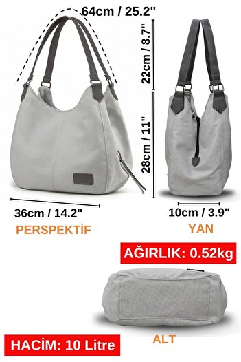 Cappadocia Vintage 3286 Lonia Women's White Black Canvas Cotton Casual Shoulder Hand Tote Bag