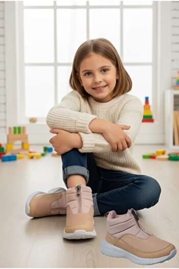 Jump Front Zippered High-Top Girls' Sneaker Sports Boots Shoes