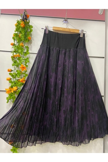 edu collection Patterned Midi Length Chiffon Bell Skirt with Lining, Length 85 cm