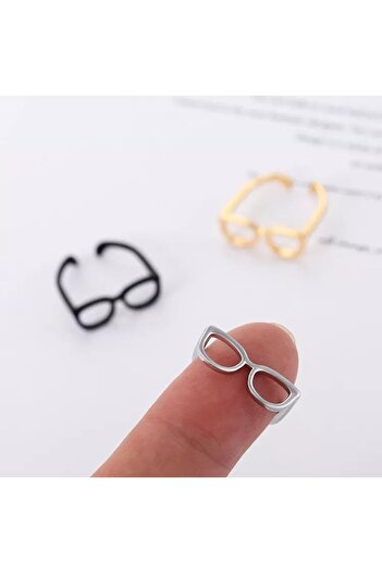 Tessero Creative Women's Ring in Glasses Shape, Adjustable Size, 18K Gold Plated, Silver