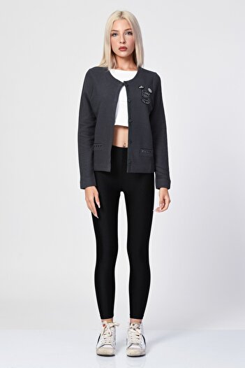 Zegy Badge Detailed Cardigan - Anthracite