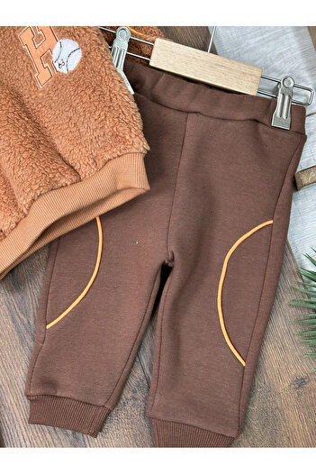 Bolly Baby Plush Polo Neck Sweatshirt 3 Thread Inner Ribbed Pants Winter Baby Boy Set
