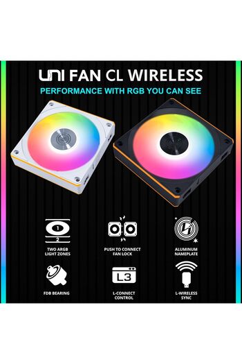 Lian Li UNI Fan CL120 ARGB 120mm PWM Fans - Triple Pack (Reverse Blade) - 2.4 GHz Wireless Signal RG