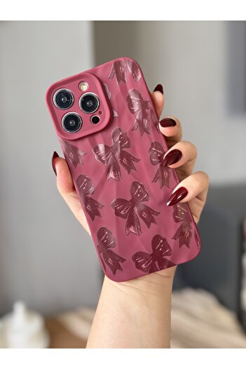 MİRAZ TASARIM iPhone 16 Pro Burgundy Case with Bow Pattern