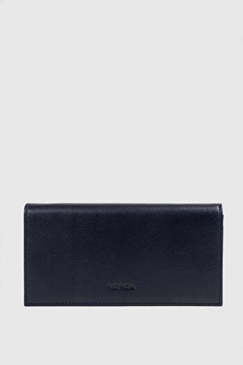 MORCA Genuine Leather Wallet with Phone Compartment, Magnetic and Hand Strap, Unisex Navy Blue