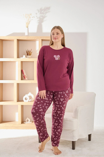 Pijamoni Women's Plus Size Stylish Sofia Fabric Pajama Set - Plum