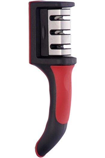 Generic Stainless Steel Knives Sharpener with Plastic Handle - Black and Red