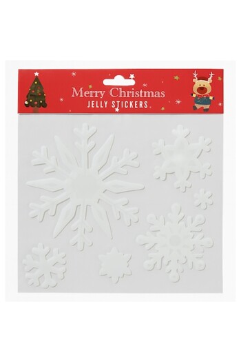 OEM Set 6 Christmas Jelly Stickers, Decorative Snowflakes, Reusable, No Adhesive, White