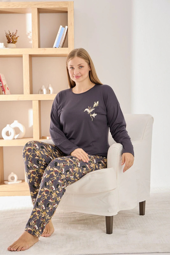 Pijamoni Women's Plus Size Stylish Sofia Fabric Pajama Set - Anthracite