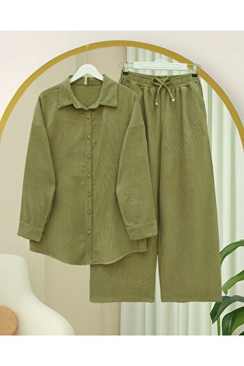 Modamorfo Shirt Pants Double Velvet Suit - Oil Green