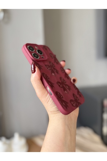 MİRAZ TASARIM iPhone 16 Pro Burgundy Case with Bow Pattern