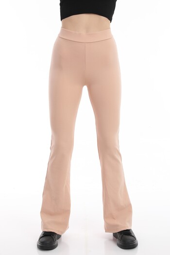 Alışveriş Sokağı Spanish Leggings with Ribbed High Waist Lycra Skin-Colored Leggings Pants