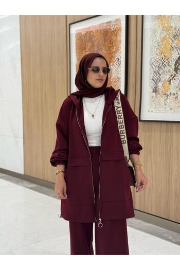 Aselim Hijap Moda Velvet Modal Hooded Double Hijab Set Burgundy
