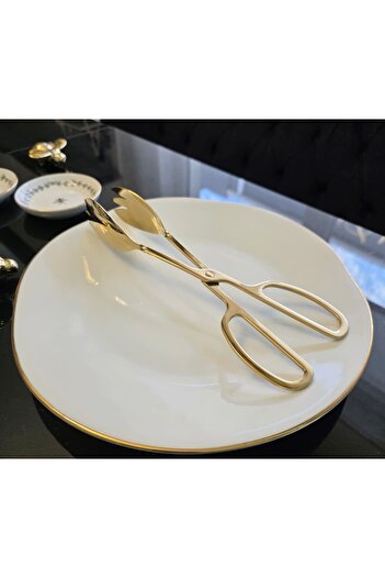 LOVYCO Gold Plated Scissors Tongs, Scissors Tongs, Table Scissors, American Tongs Service 25 cm
