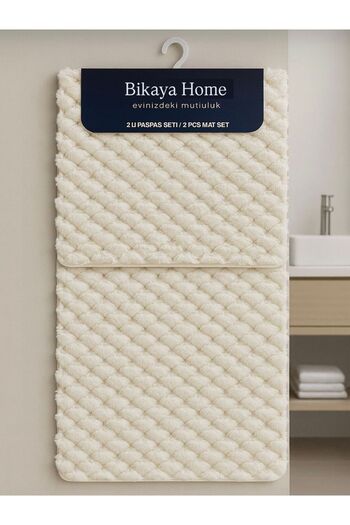 Bikaya Home Washable Non-Slip Dot Base - 2-Piece Stone Pattern Puffy Toilet Seat Set - 60X100 cm 50X60 cm